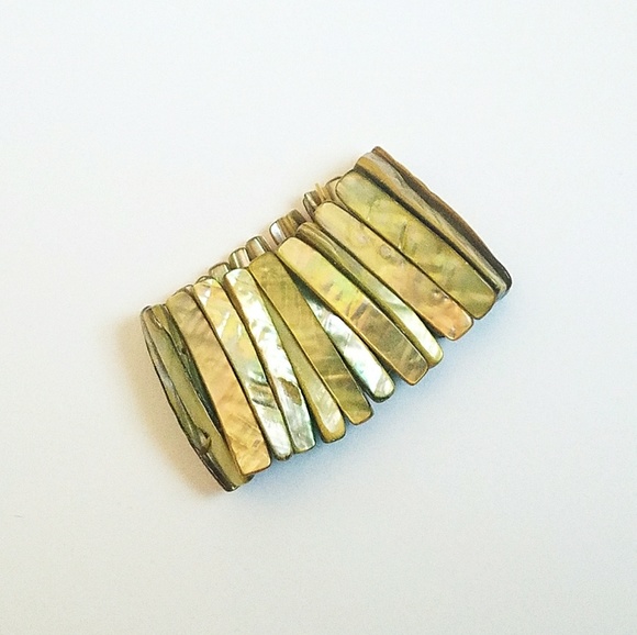 Abalone Shell Boho Sea Yellow Stretch Cuff - Picture 3 of 4